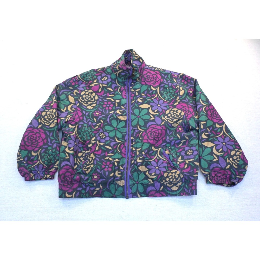 Westbound Vintage Womens P/S 100% Silk Dark Floral Crop Zip Jacket Elastic Hem